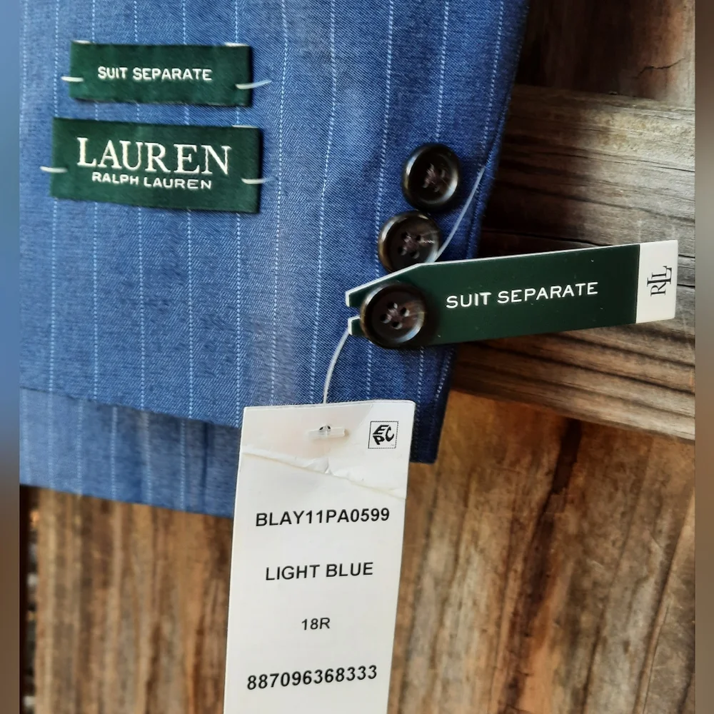 LAUREN RALPH LAUREN BOYS 18R BLAYTON LIGHT BLUE w/Pin Stripe BLAZER NWT